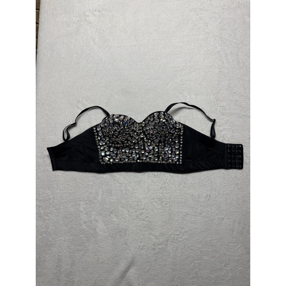 Lydia Black Bra Bustier Gems Selena Costume Small